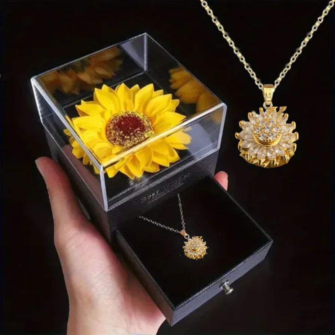 Luz Eterna🌻 collar girasol giratorio + estuche girasol premium